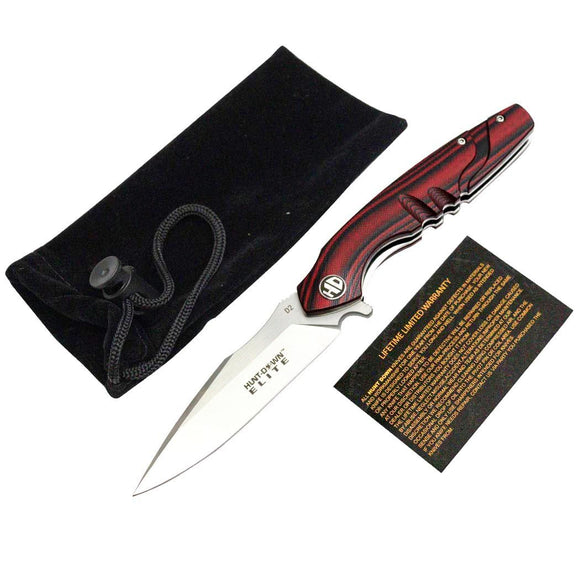 Hunt-Down Elite Ball Bearing Folding Knife D2 Steel/Black & Red G10 Handle SKU MS34