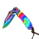 Hunt-Down Spring Assisted Folding Knife Rainbow Blade/Handle SKU 13723