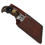 Hunt-Down Hand Made Tactical Hunting Knife w/Leather Sheath 9" Overall Stainless-Steel Blade/Black & Brown Resin Handle with Damascus Bolster SKU 14588