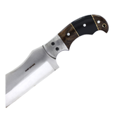 Hunt-Down Hand Made Tactical Hunting Knife w/Leather Sheath 9" Overall Stainless-Steel Blade/Black & Brown Resin Handle with Damascus Bolster SKU 14588