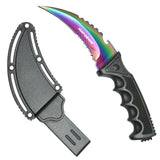 Hunt-Down Fixed Blade Karambit Knife w/Sheath Rainbow 3CR13 Steel Construction Blade/Black Handle SKU 13830