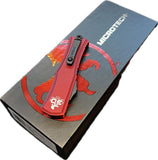 Microtech Mini Hera 30th Anniversary Auto OTF Knife Black Double Edge M390 SS Blade/Red Alum. Handle SKU 1702M-1MR30