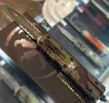 Microtech Dirac Delta Outbreak OTF Knife Double Edge Part Serr. M390 Steel Blade/Green Outbreak Alum. Handle SKU 227-2OBDS