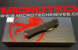 Microtech Mini Hera II OTF Auto Knife Double Edge Serr. Bohler M390MK SS Blade/Black Aircraft Alum. Handle SKU 1702M-6
