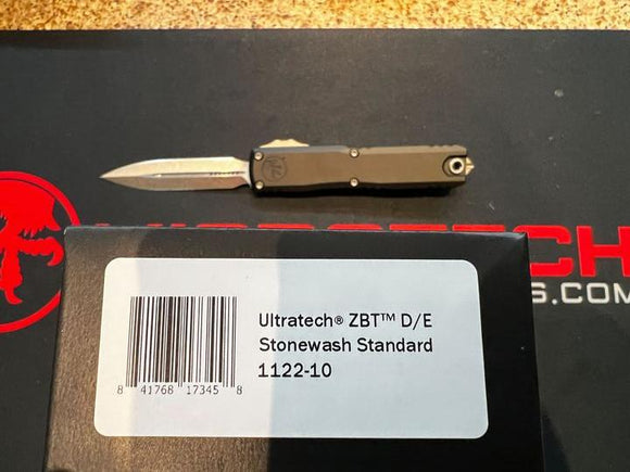 Microtech Ultratech Gen III ZBT Auto OTF D/E Stonewash Standard Blade/Black Alum. Handle SKU 1122-10