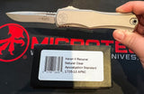 Microtech Hera II Recurve Auto OTF Knife Apocalyptic Bohler M390MK Stainless Steel Blade/Natural Clear Deep Engraved Aircraft Alum. Handle SKU 1705-10APNC