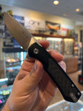 Buck Stinger Frame Lock Knife Satin D2 Tool Steel Drop Point Blade/Black Alum. with Steel Frame & Carbon Fiber Inlay Handle SKU 0714BKSB