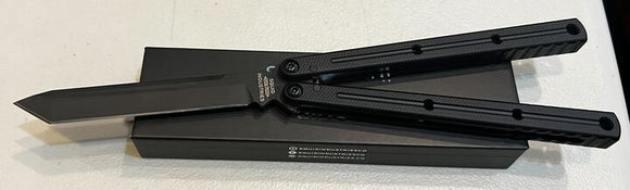 Squid Industries Krake Raken V3 Balisong Butterfly Knife Black AEB Heat Treated Stainless-Steel Blade/Black 7075 T6511 High Strength Alloy Handle SKU SI-KR V3 Black-T