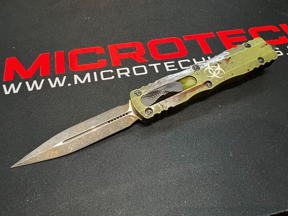 Microtech Dirac Delta Outbreak OTF Knife Double Edge Dagger M390 Stainless-Steel Blade/Green Aluminum Handle SKU 227-1OBDS