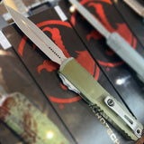 Microtech Ultratech Gen III ZBP Double Edge OTF Apocalyptic M390MK Stainless-Steel Blade/OD Green Aluminum Handle SKU 1122-10APOD