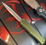 Microtech Mini Hera II Double Edge OTF M390MK Stainless-Steel Blade/OD Green Aircraft Aluminum Handle SKU 1702M-10OD