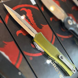 Microtech Mini Hera II Double Edge OTF M390MK Stainless-Steel Blade/OD Green Aircraft Aluminum Handle SKU 1702M-10OD