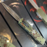 Microtech Dirac Double Edge OTF Knife Outbreak M390 Stainless-Steel Blade/Green Outbreak Aluminum Handle SKU 225-1OBS