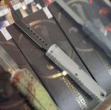 Microtech Ultratech Gen III ZBP Hellhound OTF Knife Black Tanto M390MK Steel Blade/Gray Aluminum Handle SKU 1119-1DLCTNCS