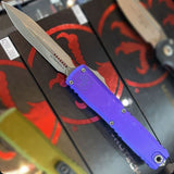 Microtech Ultratech Gen IV OTF Knife Apocalyptic Double Edge M390MK Steel Blade/Purple Aluminum Handle SKU 11224-10APPU