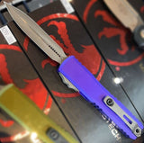 Microtech Ultratech Gen IV OTF Knife Apocalyptic Double Edge M390MK Steel Blade/Purple Aluminum Handle SKU 11224-10APPU