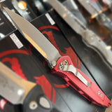 Microtech Socom Elite Folding Knife Single Edge Stainless-Steel Stonewash Blade/Red Aluminum Handle with Black Textured Inlays SKU 160-10RD