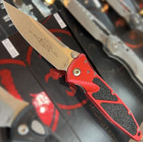 Microtech Socom Elite Folding Knife Single Edge Stainless-Steel Stonewash Blade/Red Aluminum Handle with Black Textured Inlays SKU 160-10RD