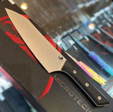 8" Microtech Chef's Knife w/Sheath Full Tang Plain Edge Stonewash M390MK Stainless-Steel Blade/Black G10 Handle SKU 3000-10BK