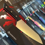 8" Microtech Chef's Knife w/Sheath Full Tang Plain Edge Stonewash M390MK Stainless-Steel Blade/Black G10 Handle SKU 3000-10BK