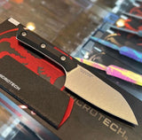 4.2" Microtech Santoku Kitchen Knife w/Sheath Stonewash M390MK Stainless-Steel Blade/Black G10 Handle SKU  3300-10BK