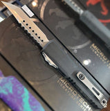 Microtech Ultratech Gen III OTF Knife ZBP Hellhound Stonewash M390Mk Steel Blade/Black Aluminum Handle SKU 1119-10S