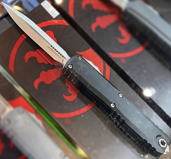 Microtech Ultratech Gen IV OTF Knife Stonewash Double Edge M390MK Steel Blade/Black Aluminum Handle SKU 11224-10