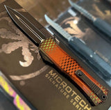 Microtech Hera II Mini OTF Knife Double Edge Black M390MK Steel Blade/Orange Aluminum Handle SKU 1702M-10RX51S