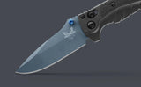 Benchmade Water Mini Adira AXIS Lock Knife Blue Cherakote CPM-MagnaCut Steel Blade/Tempest Gray Grivory Handle SKU 18065BT-01