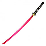 Hand Forged Katana Sword w/Black Saya & Sword Bag Red Electro Plated 1045 Carbon Steel Blade/Black Cord Wrapped Faux Ray Skin Handle SKU KON17RD