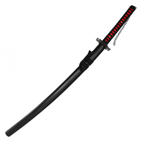 Hand Made Katana w/Saya 1045 Carbon Steel Blade/Black & Red Handle SKU KON43