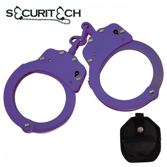 SecriTech Stainless Steel Tactical Police Handcuffs Purple w/Case SKU M0867PP