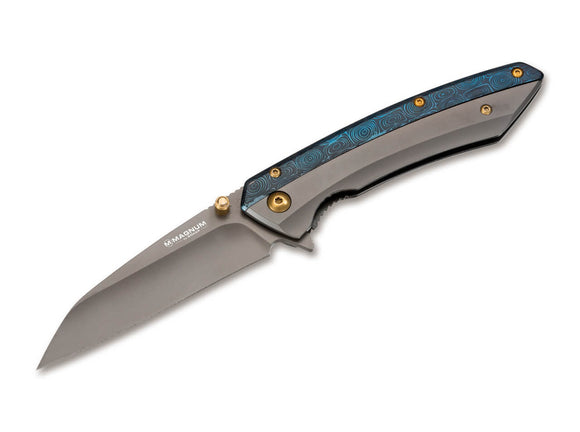 Boker Magnum Cobalt Liner Lock Knife Gray & Blue SKU 01RY288
