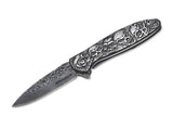 Boker Magnum Dia de Los Muertos Spring Assist Knife Black Stonewash 440A Stainless-Steel Blade/Stainless-Steel Handle with Skulls SKU 01SC519