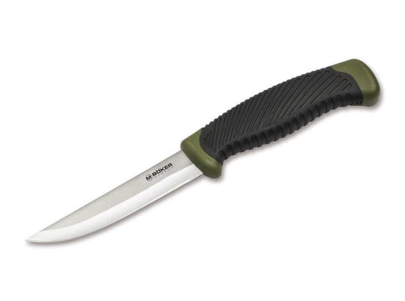 Boker Magnum Falun Fixed Blade Knife w/Sheath 420 Stainless-Steel Blade/Black & OD Green Rubber Handle SKU 02RY103
