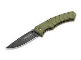 Boker Magnum Iguanodon Liner Lock Knife Black 440 Stainless-Steel Drop Point Blade/OD Green G10 Handle SKU 01SC072