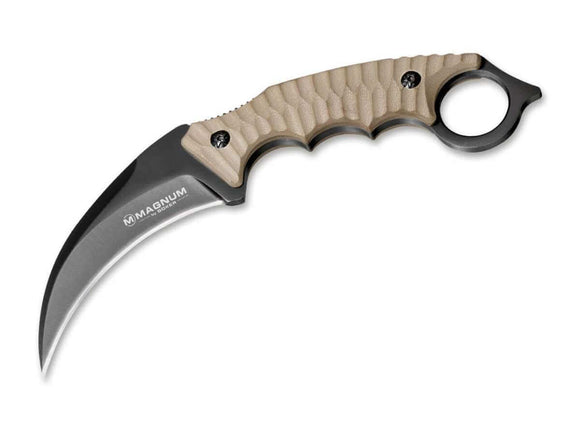 Boker Magnum Spike Karambit Knife w/Sheath Black 440A Stainless-Steel Blade/Desert Tan G10 Handle SKU 02SC028