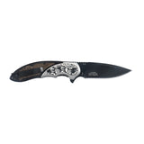 MTech USA Spring Assist Liner Lock Knife Black 3Cr13MoV Stainless-Steel Blade/Wood Handle with Etched Stainless-Steel Bolster SKU MT-A2006BB