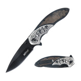 MTech USA Spring Assist Liner Lock Knife Black 3Cr13MoV Stainless-Steel Blade/Wood Handle with Etched Stainless-Steel Bolster SKU MT-A2006BB