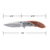 MTech USA Spring Assist Liner Lock Knife Satin Finish 3Cr13MoV Stainless-Steel Blade/Wood Handle with Etched Stainless-Steel Bolster SKU MT-A2006SB