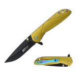 MTech USA Spring Assist Liner Lock Knife Black 3Cr13MoV Stainless-Steel Blade/Gold Aluminum Handle SKU MT-A2017GD