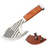 MTech USA Full Tang Axe w/Leather Sheath U.S. Flag Embossed 3Cr13MoV Stainless-Steel Blade/Stacked Leather Handle 10" Overall SKU MT-AXE001F