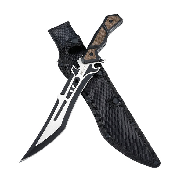 MTech Full Tang Fixed Blade Knife w/Sheath Two-Tone 3Cr13MoV Stainless-Steel Blade/Wood Handle 14.75