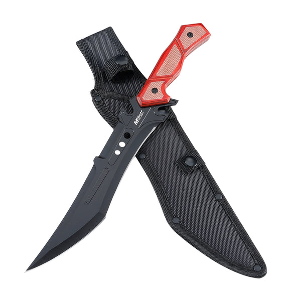 MTech USA Full Tang Fixed Blade Knife w/Sheath Black 3Cr13MoV Stainless-Steel Blade/Tan with Red Micarta Handle 14.75