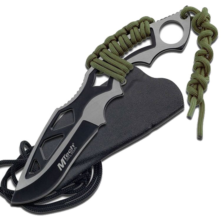 MTech Full Tang Tactical Neck Knife Stainless-Steel/Cord Wrap Handle w ...