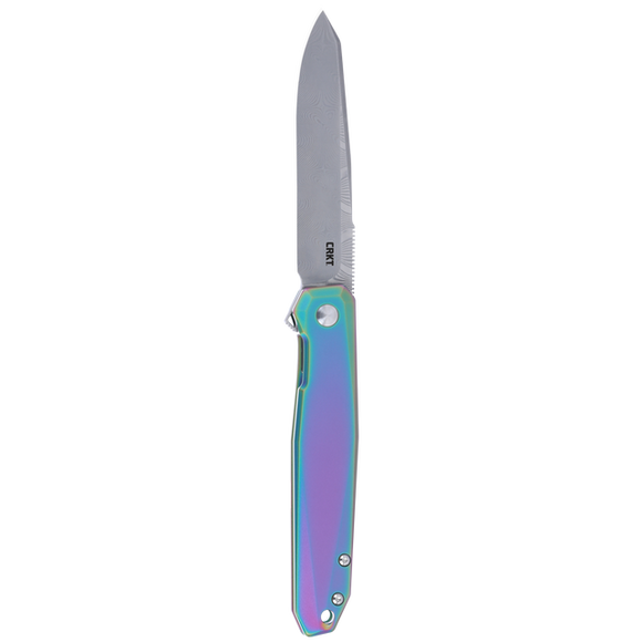 Columbia River Facet Flipper Frame Lock Knife Acid Etched Damascus Blade/Iridescent Titanium Handle CRKT SKU K231TDP