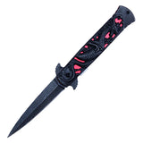 Spring Assist Folding Knife Black Stainless-Steel Blade with Etching/Black Dragon over Red Handle SKU PF18RD