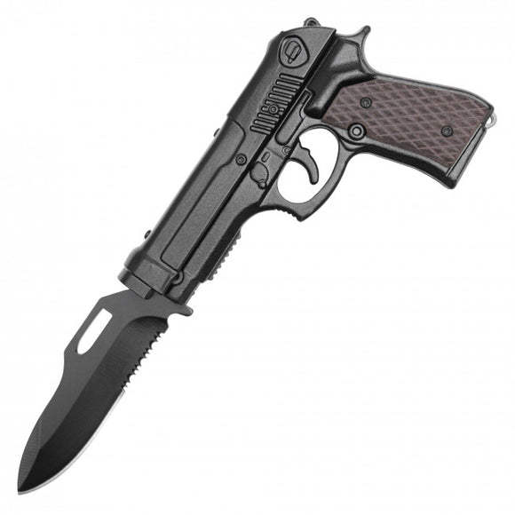 Wartech Spring Assisted (Sliding) Gun Knife Black Grip SKU PF27BK