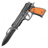 Wartech Spring Assisted (Sliding) Gun Knife Wood Grip SKU PF27WD