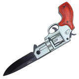 Spring Assist Revolver Gun Knife 8" Gray/Wood SKU PF28GY